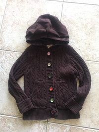 Size 4 chocolate brown knit sweater with coloured buttons 
