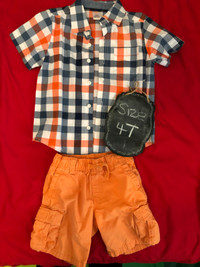 Boys Gymboree Shirt and shorts orange/navy Set - 4T