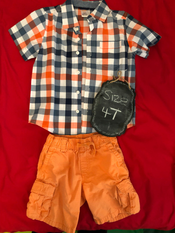 Boys Gymboree Shirt and shorts orange/navy Set - 4T in Clothing - 4T in Calgary