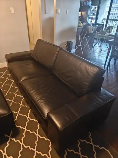 IKEA KIVIK Black Leather Sofa & Matching Ottoman, View more