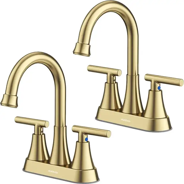 Bathroom Faucets for Sink 3 Hole, Hurran 4 inch Brushed Gold Bat in Bathwares in Gatineau - Image 3
