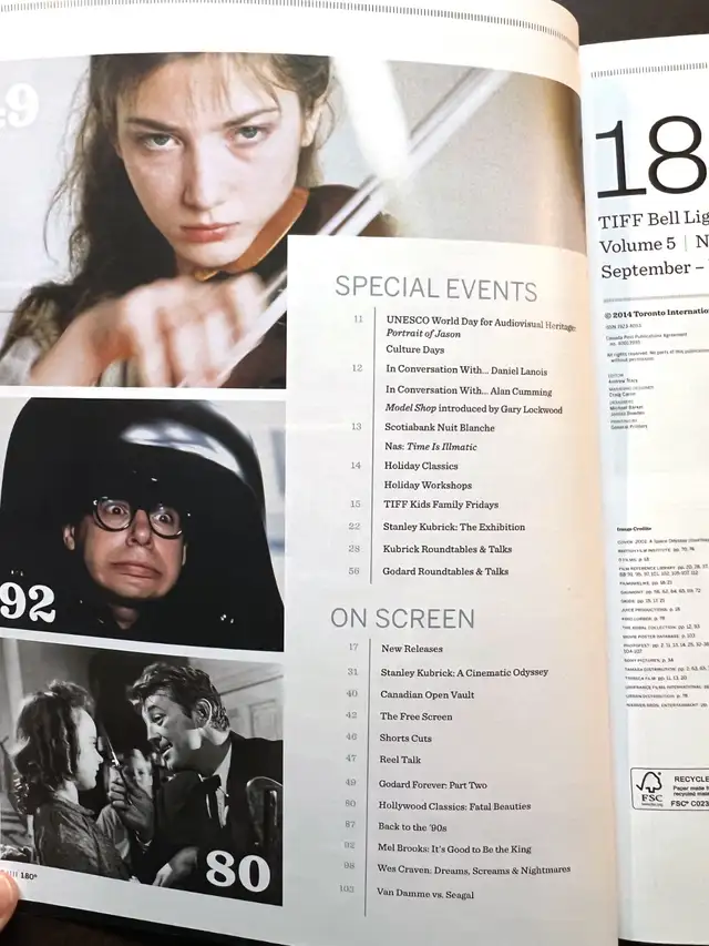 TIFF 180 Bell Lightbox Sept 2014 Magazine.  Kubrick, Godard63005667325315121
