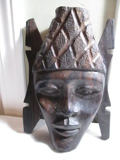 8" H X 5 1/2" W X 2" T African Trible Wood Carved Mask Wall Art, View more