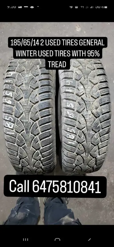 $50 each Selling a pair of used General winter tires, size 185/65/14, with approximately 95% tread r...