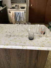 Wine glasses and assorted glasses, cups for sale
