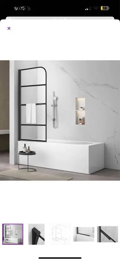 Sunrosa 34"Wx58"H Folding Bathtub Shower Door with Clear Tempered Glass Brand new in box Retails for...