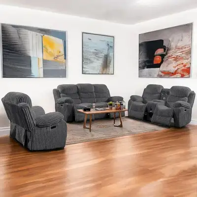 Now At Sale New 3-Piece Power Recliner Set In Fabric Upholstery, View more