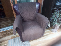 Accent armchair faux leather with new slipcover