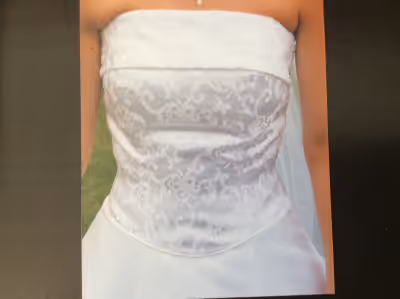 Satin wedding dress Altered to fit x-small Back is zip up Professionally cleaned and boxed Paid $140...