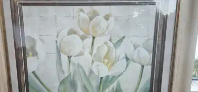 Large elegant framed tulip artwork 40-1/2x48" rustic wood style, View more