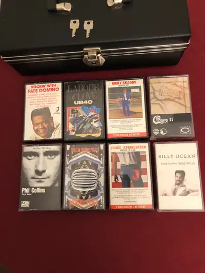 For sale 1980s Cassette tapes with case. A blast from the past, most 1980s. Some are very hard to fi...