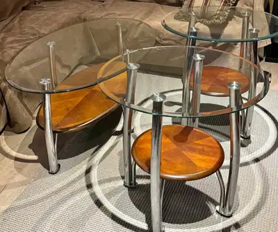 Modern Glass Coffee and Side Table Set, View more