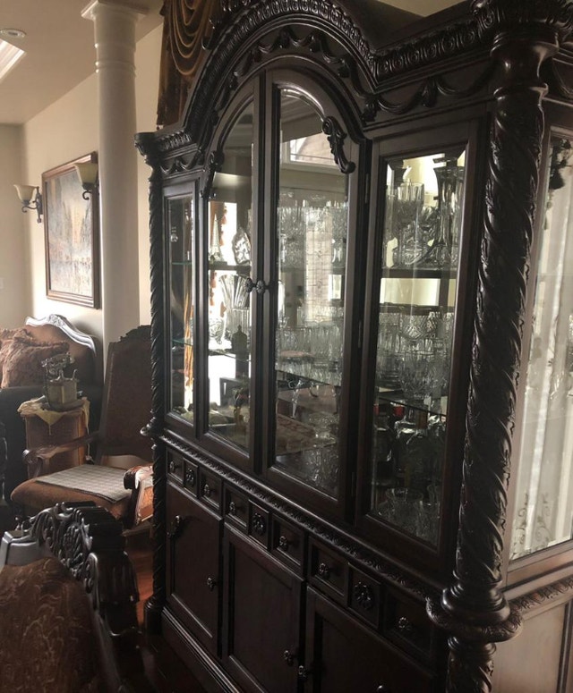 Cherry Wood Buffet & Hutch China by Ashley Furniture Hutches