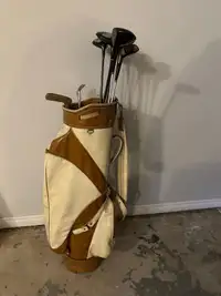Vintage golf bag and clubs