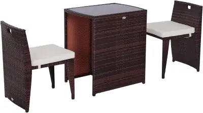 Outsunny 3 Pieces Outdoor Dining Set Wicker Bistro Set Rattan Fu, View more