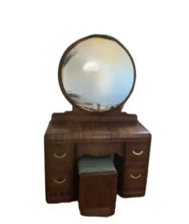 1930s ArtDeco Waterfall Vanity With Original Mirror & Bench, View more