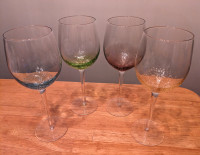 Multi colour set of 4 large glass goblets