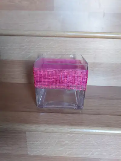 Thick Square Glass Vase w/ Ribbon, View more