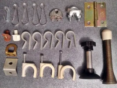 Lot of useful stuff for home renovation - hinges holders pins.., View more