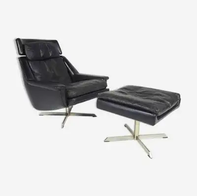 Vintage Danish swivel leather armchair/ottoman , View more