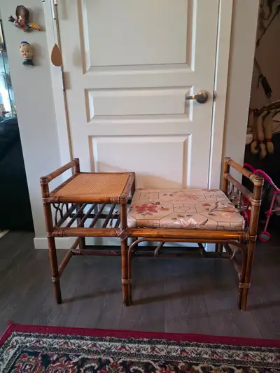 Vintage Rattan Telephone Bench, View more