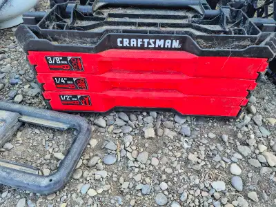 Complete set no pieces missing comrs eith wrenches along with 1/4", 3/8" and 1/2" drive ratchets.