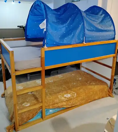 IKEA Bunk Bed with Canopy Made of solid wood Very good condition Mattresses are old and used but are...