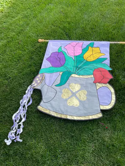 Colourful yard banner . 28 inches x 48 inches, polyester material