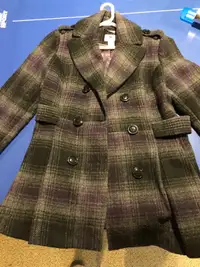 Women’s Coat -  Flare Plaid Wool Peacoat - Medium