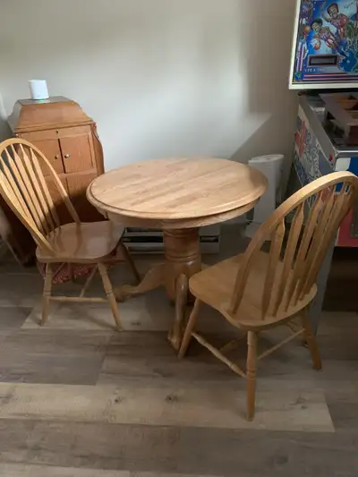 Oak Round Table with Two Chairs, View more