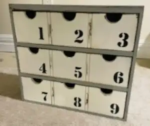 9 unit storage, perfect for home office or business setting. 16 inches wide, 14 inches high, and 6 i...
