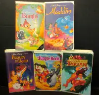 Disney Clamshell Movies VHS x 5 "Bambi, Aladdin, Tarzan, etc" VG