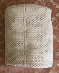 Beautiful Queen white crochet blanket 