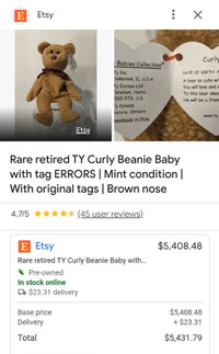 Ty Retired beanie baby with tag errors 