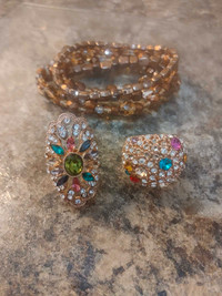2 Gorgeous, Sparkly, Cocktail Rings and 5 Bracelets