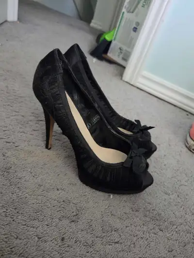 Le Chateau Women's Black Lace Heels With Bow, View more