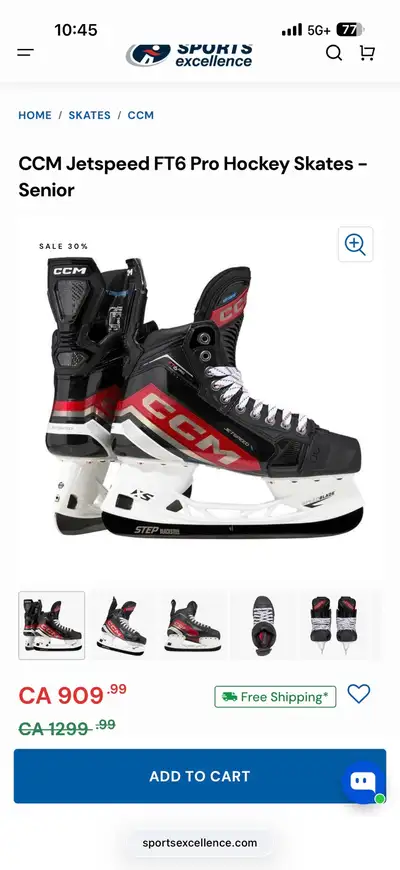 Ccm jet speed ft6 pro skates 9 1/2, View more