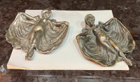 2 VINTAGE CAST IRON ANGEL SHAPED ASHTRAYS TABLE TOP MODELS