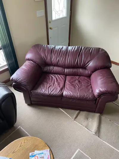 ITALIAN SOFT LEATHER COUCH AND LOVE SEAT-CUSHIONS REMOVE, View more