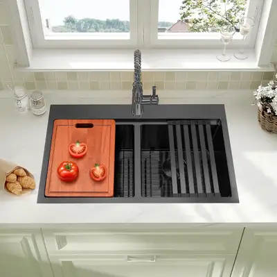 Black Drop in Kitchen Sink 50/50 Double Bowl 33x22" 16 Gauge, View more