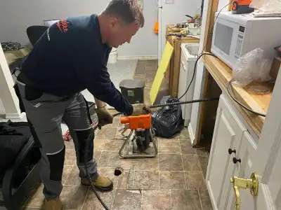 DRAIN SNAKE ROUGH IN WASHROOM SUMP PUMP ISSUE WATERPROOFING WET, View more