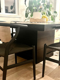 (TABLE ONLY)BLACK MODERN SQUARE TABLE SITS 8 CHAIRS