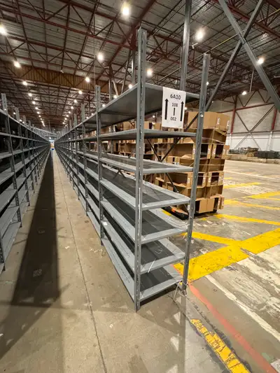 Used industrial strength metal shelves great for the garage, warehouse, storage containers, storage...
