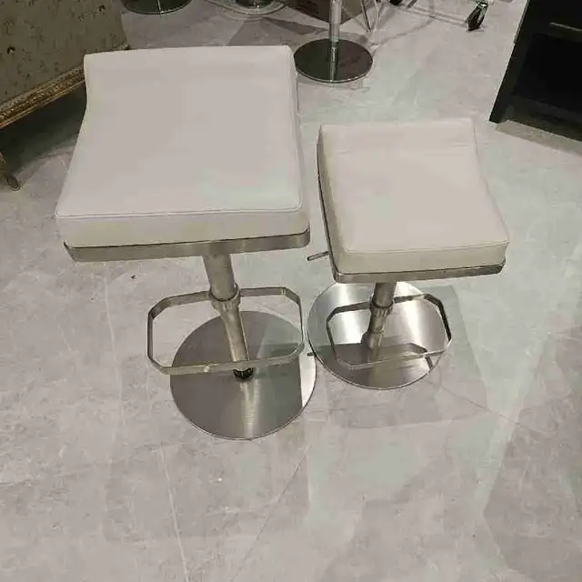 THREE White leather chrome barstool in Chairs & Recliners in City of Toronto - Image 3