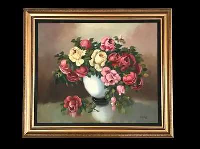 Charles Garo Tatossian (Canadian, 1925 - 2016) Still Life with Flowers Oil Painting on Board 24" x 2...