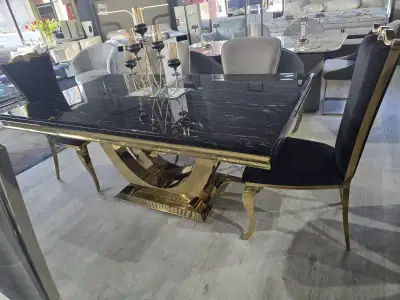 Luxury Black Marble Dining Table with Gold Base, View more