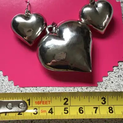 3D puffy heart earrings and pendant 925 silver, View more