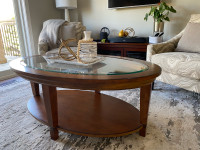 Oval solid wood/ glass coffee table 