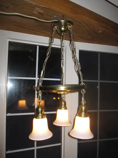 1940s 3 LIGHT BRASS PAN CEILING FIXTURE NEW SOCKETS & REWIRED, View more