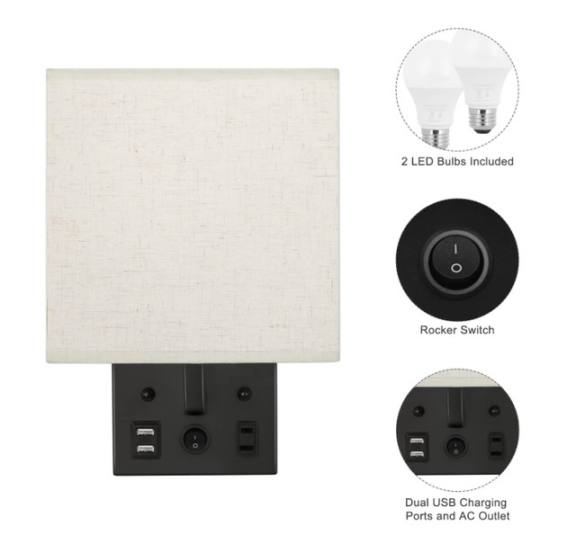Plug in Wall Sconces with USB and AC Outlet (NEW) in Indoor Lighting & Fans in Edmonton - Image 3